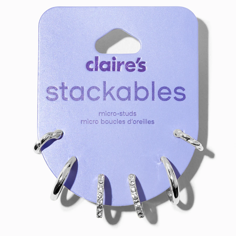 Silver-tone Graduated Embellished Huggie Hoop Earring Stackables Set - 3 Pack
