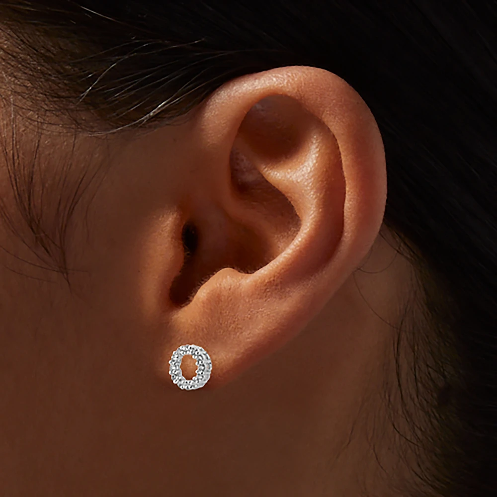 Silver-tone Cubic Zirconia Circle Pendant Necklace & Stud Earrings Set