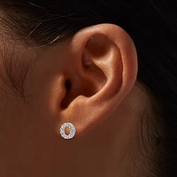 Silver-tone Cubic Zirconia Circle Pendant Necklace & Stud Earrings Set