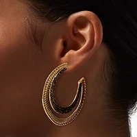 Gold-tone Boho Textured Hoop Earrings 