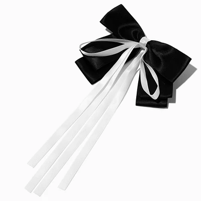 Black & White Long Ribbon Hair Bow Clip