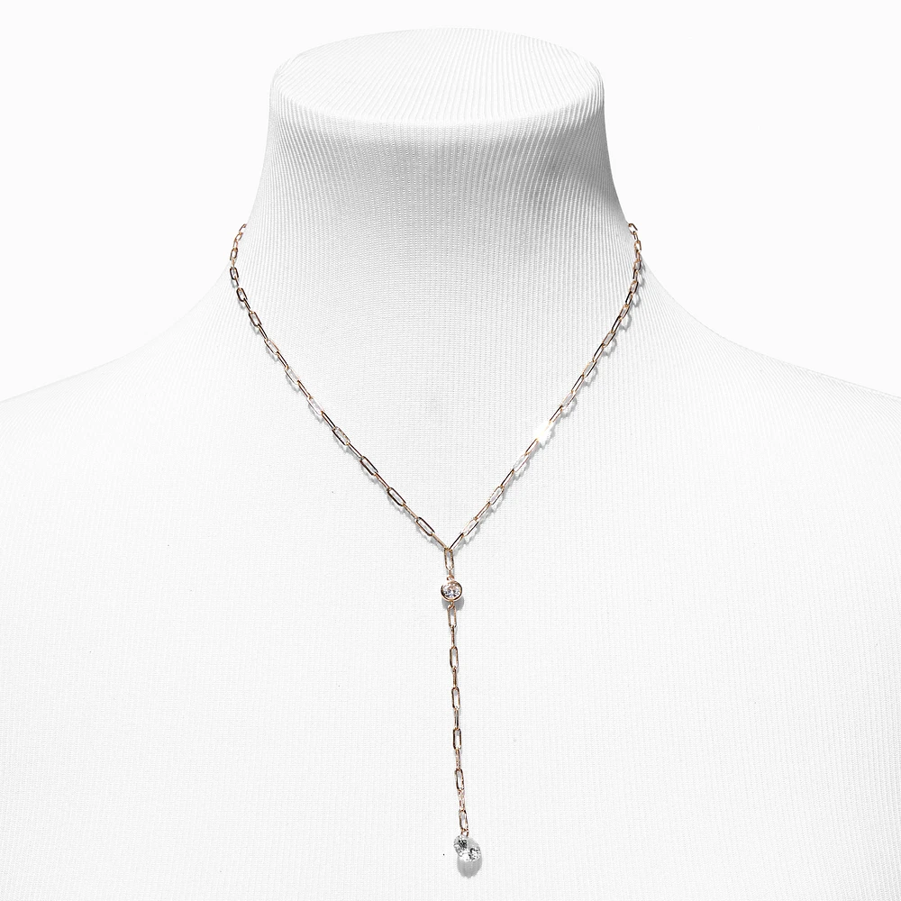 Gold Paperclip Cubic Zirconia Y-Neck Necklace