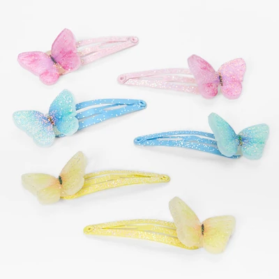 Claire's Club Pastel Glitter Butterfly Snap Hair Clips - 6 Pack