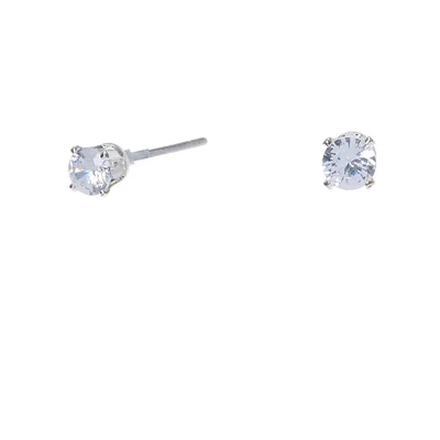 Silver-tone Cubic Zirconia Round 4mm Stud Earrings
