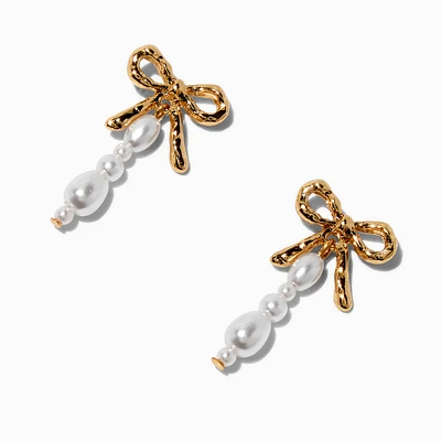 Gold-tone Bow Pearl Drop Earrings