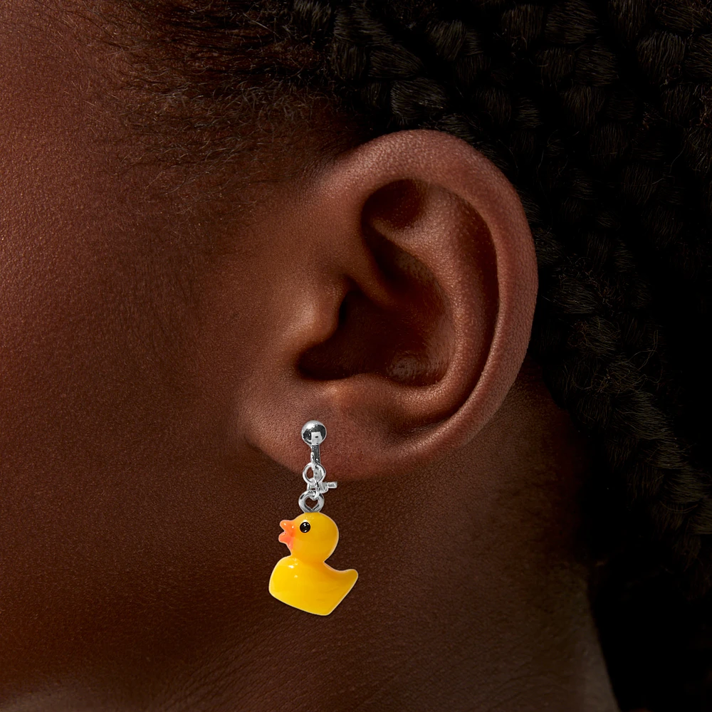 Yellow Rubber Ducky Drop Clip-On Earrings