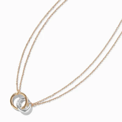 Mixed Metal Interlocking Circles Multi-Strand Necklace 