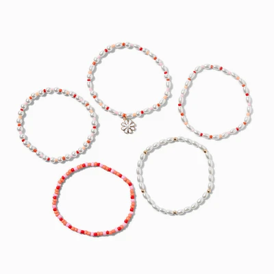 Pearl Beaded Stretch Bracelets - 5 Pack 