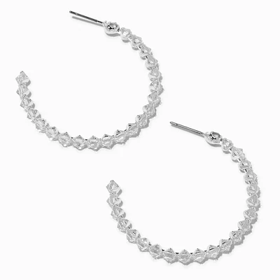 Silver-tone Cubic Zirconia Gemstone 30mm Hoop Earrings