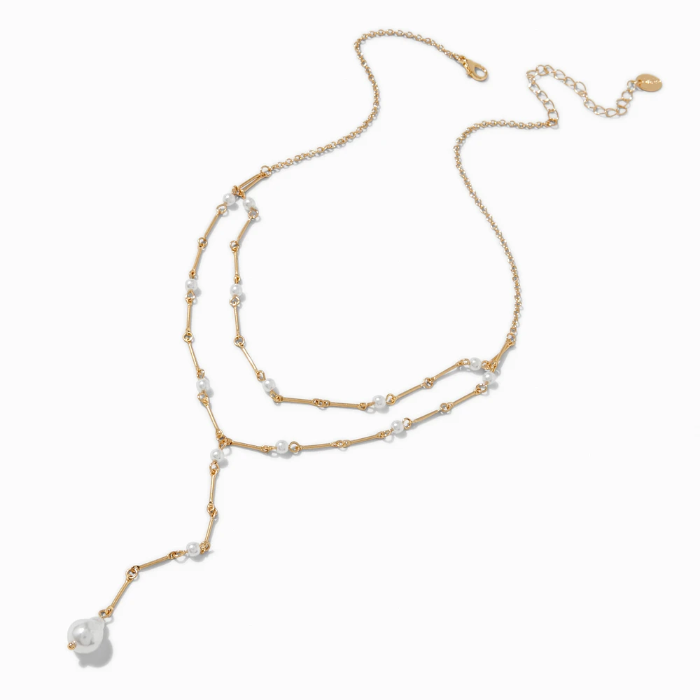 Gold-tone Pearl Y-Neck Multi-Strand Necklace