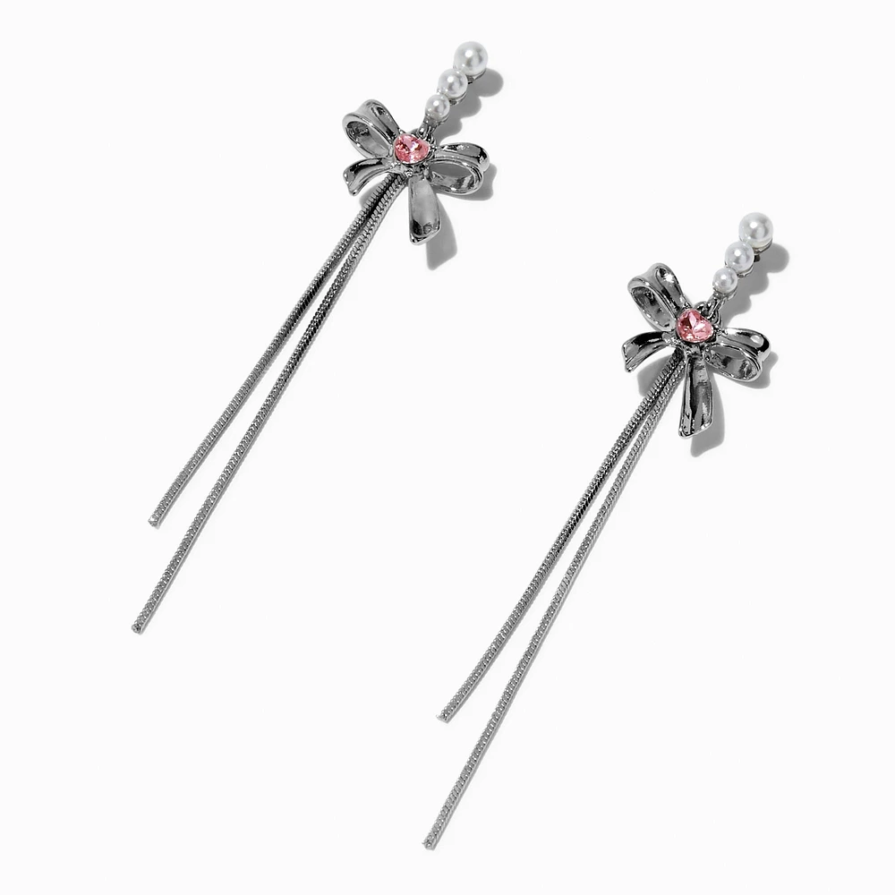 Pearl & Pink Heart Bow Drop Earrings