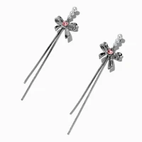 Pearl & Pink Heart Bow Drop Earrings
