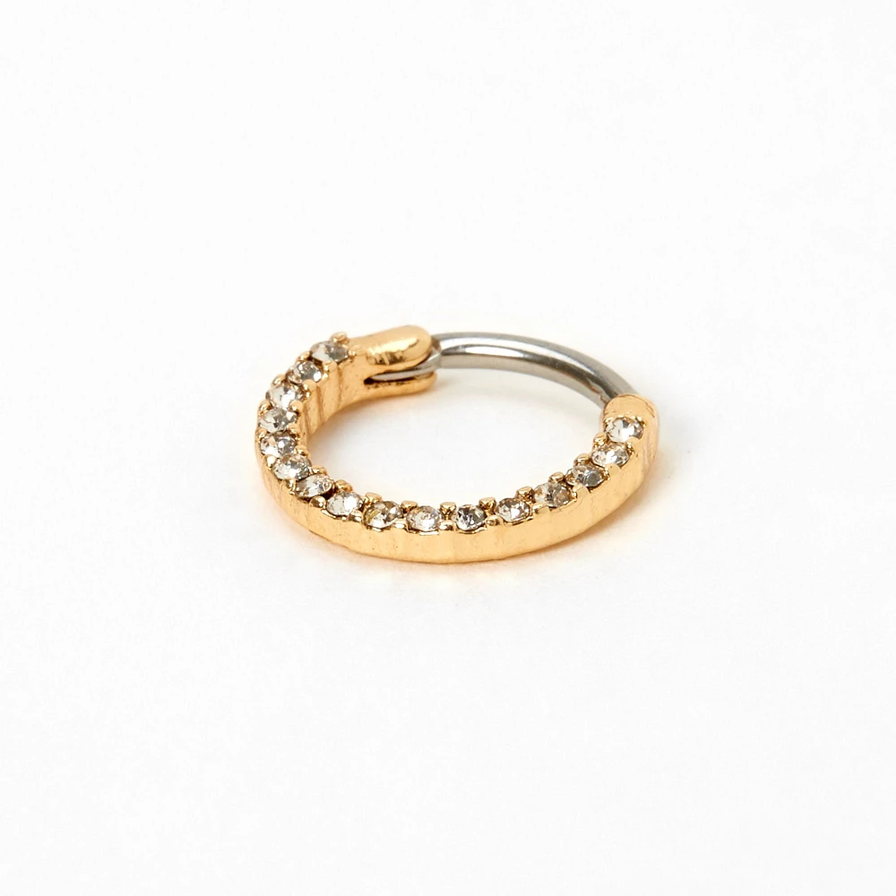 16G Gold-tone Stainless Steel Crystal Hoop Septum Nose Ring