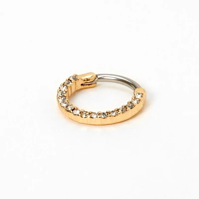 16G Gold-tone Stainless Steel Crystal Hoop Septum Nose Ring