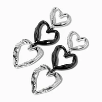 Silver-tone & Hematite Triple Heart 2" Drop Earrings 
