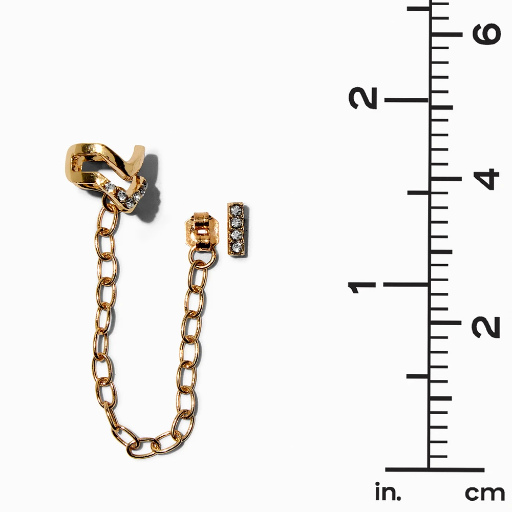 Gold-tone Crystal Bar Connector Cuff Earring Stackables - 5 Pack