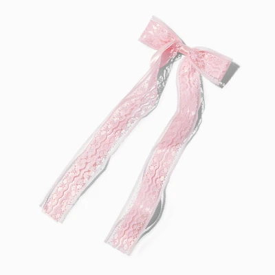 Blush Pink Lace Satin Hair Bow Clip