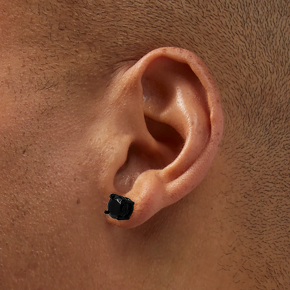 Black Cubic Zirconia 7mm Round Stud Earrings