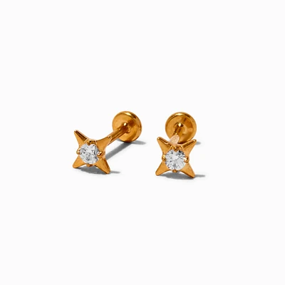 C LUXE by Claire's Gold-tone Titanium Cubic Zirconia Starburst Flat Back Stud Earrings