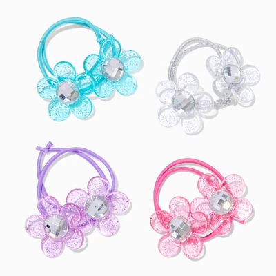 Claire's Club Jewel Tone Glitter Flower Hair Ties - 4 Pack