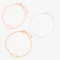 Mixed Metal Heart Cutout Chain Bracelets - 3 Pack