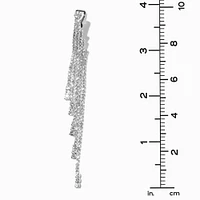 Silver 4" Crystal Fringe Clip-On Drop Earrings