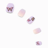 Purple Butterfly Coffin Press On Vegan Faux Nail Set - 24 Pack