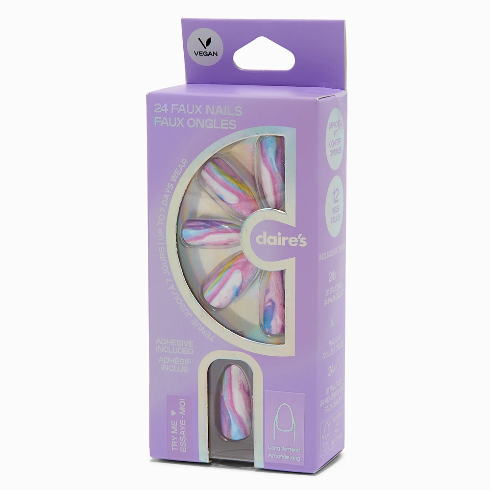 Purple Galaxy Long Almond Vegan Faux Nail Set - 24 Pack