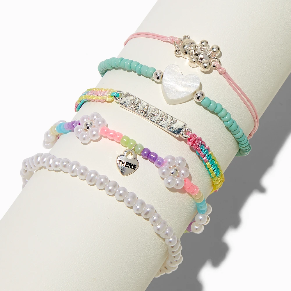 T H E M E x Claire's ''Happy'' Beaded Bracelet Set - 5 Pack