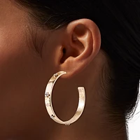Gold-tone Crystal Clover Thick Hoop Earrings