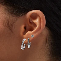 Silver-tone Oval Hoop Earring Stackables Set - 6 Pack
