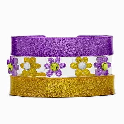 Claire's Club Purple Flower Bangle Bracelets - 3 Pack