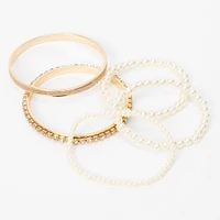 Claire's Club Gold-tone Bangle & Pearl Stretch Bracelet Set - 5 Pack