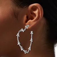 Silver-tone Barbed Wire Heart 30mm Hoop Earrings