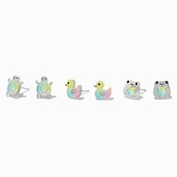 Iridescent Glitter Turtle, Frog, & Duck Stud Earrings - 3 Pack