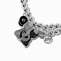 Best Friends Black Glitter Cat Beaded Stretch Bracelets - 2 Pack