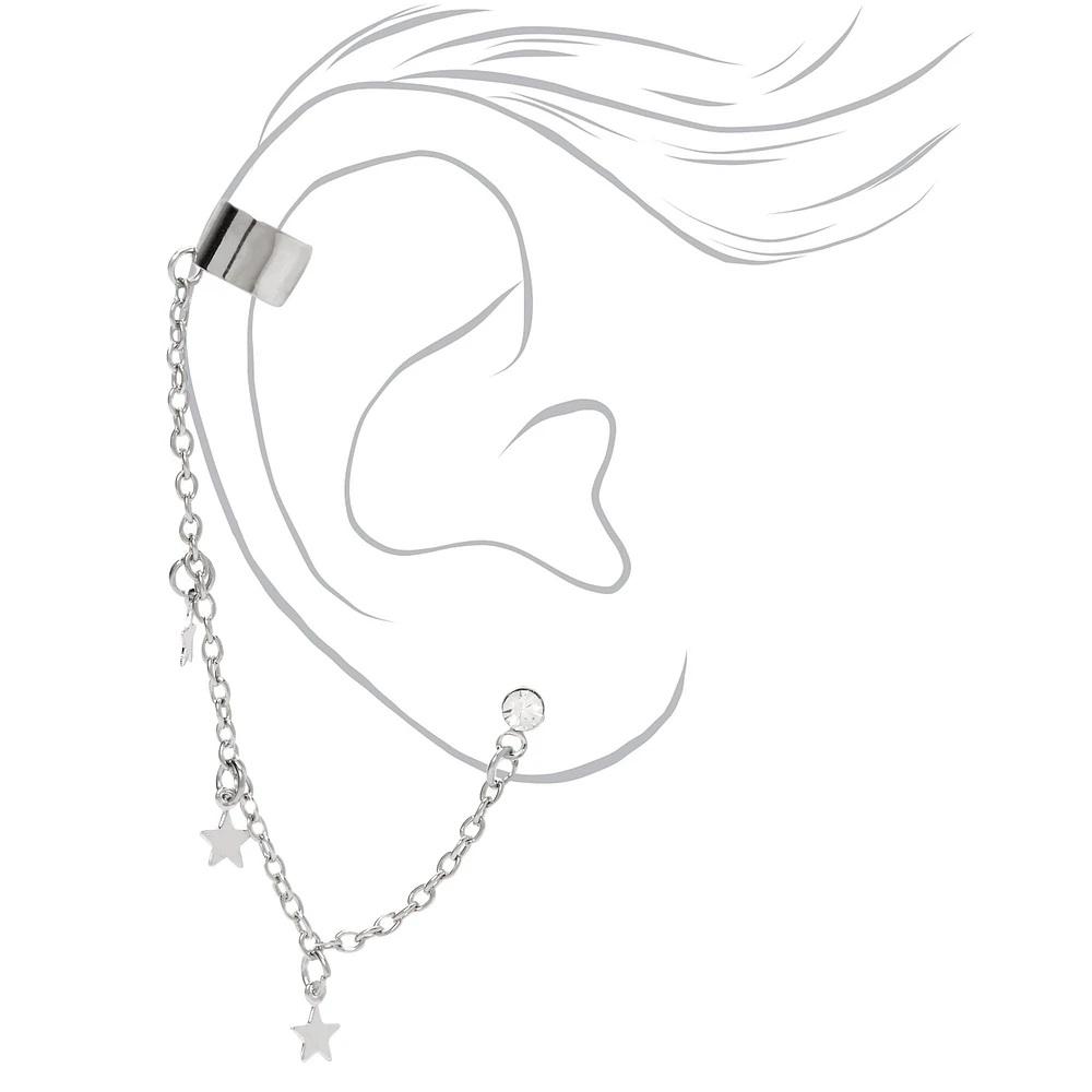 Silver-tone Crystal Star Ear Connector Earrings