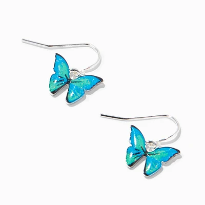 Blue Glitter Butterfly 0.5" Drop Earrings
