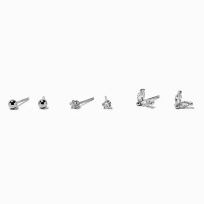 Silver-tone Cubic Zirconia Stud Earrings - 3 Pack 
