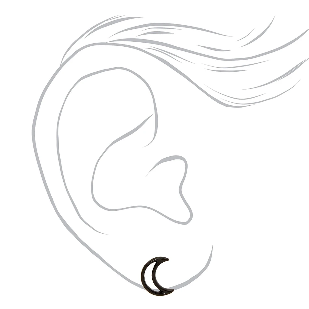 Black Open Moon Stud Earrings