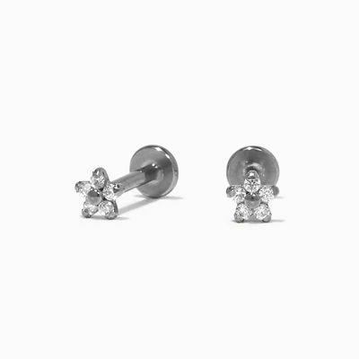 C LUXE by Claire's Silver-tone Titanium Cubic Zirconia Micro Daisy Flat Back Stud Earrings