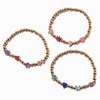 Gold-tone Bead Icon Stretch Bracelets - 3 Pack