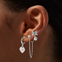 Pearl Heart & Silver-tone Earring Stackables Set - 3 Pack