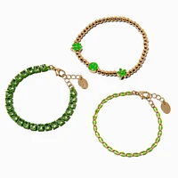 Green Enamel Heart Clover Bracelet Set - 3 Pack
