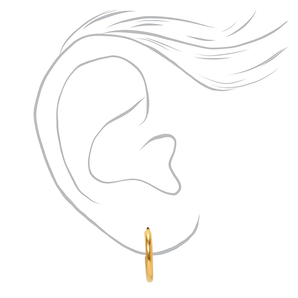 C LUXE by Claire's Gold-tone Titanium 12mm Sleek Hoop Earrings