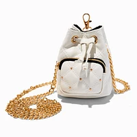 White Quilted Mini Backpack Crossbody Bag Keychain