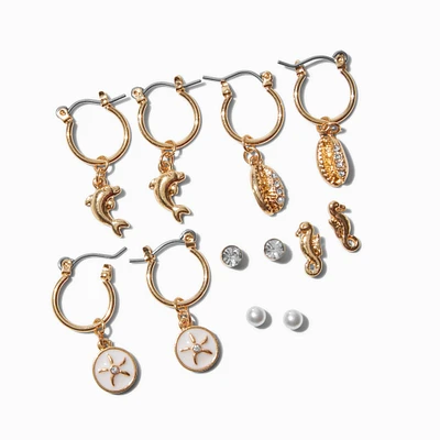 Gold-tone Beach Earring Stackables Set - 6 Pack