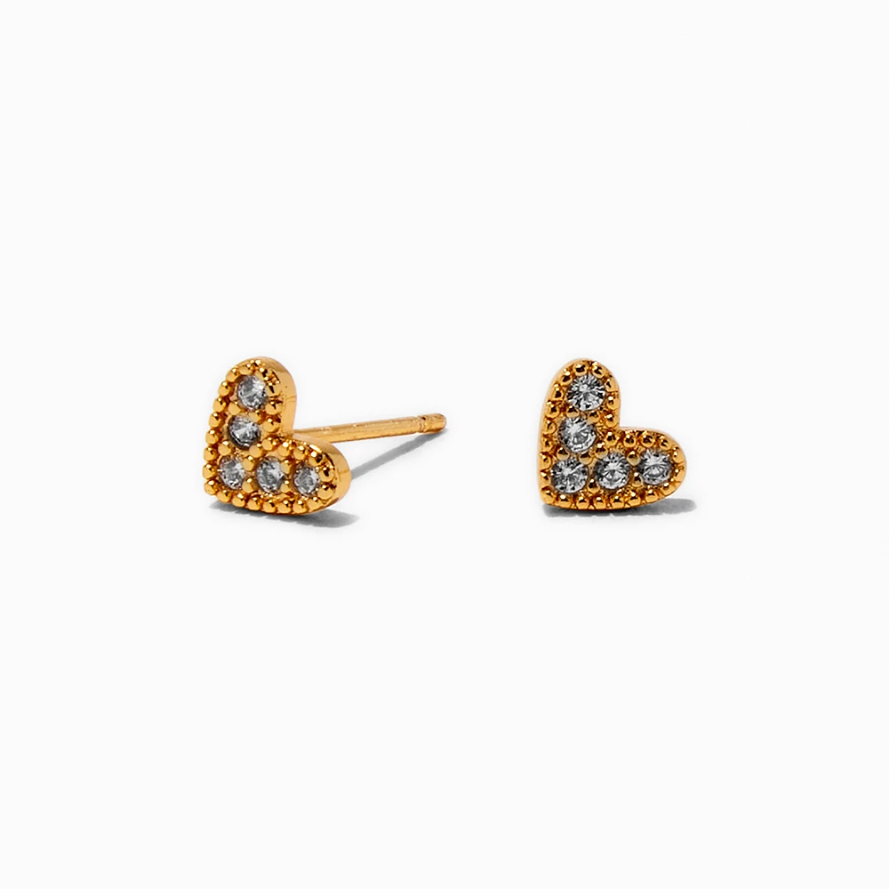 18kt Gold Plated Cubic Zirconia Heart Stud Earrings