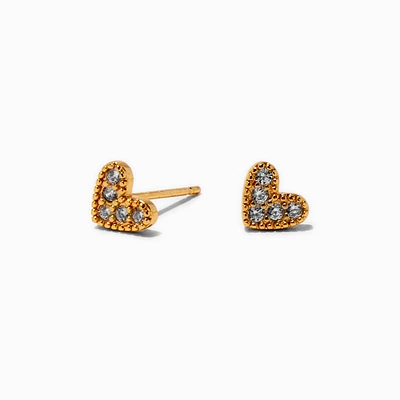18kt Gold Plated Cubic Zirconia Heart Stud Earrings