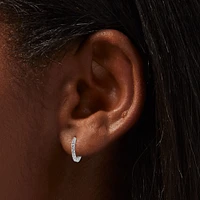 C LUXE by Claire's Sterling Silver 8mm Cubic Zirconia Pavé Clicker Hoop Earrings